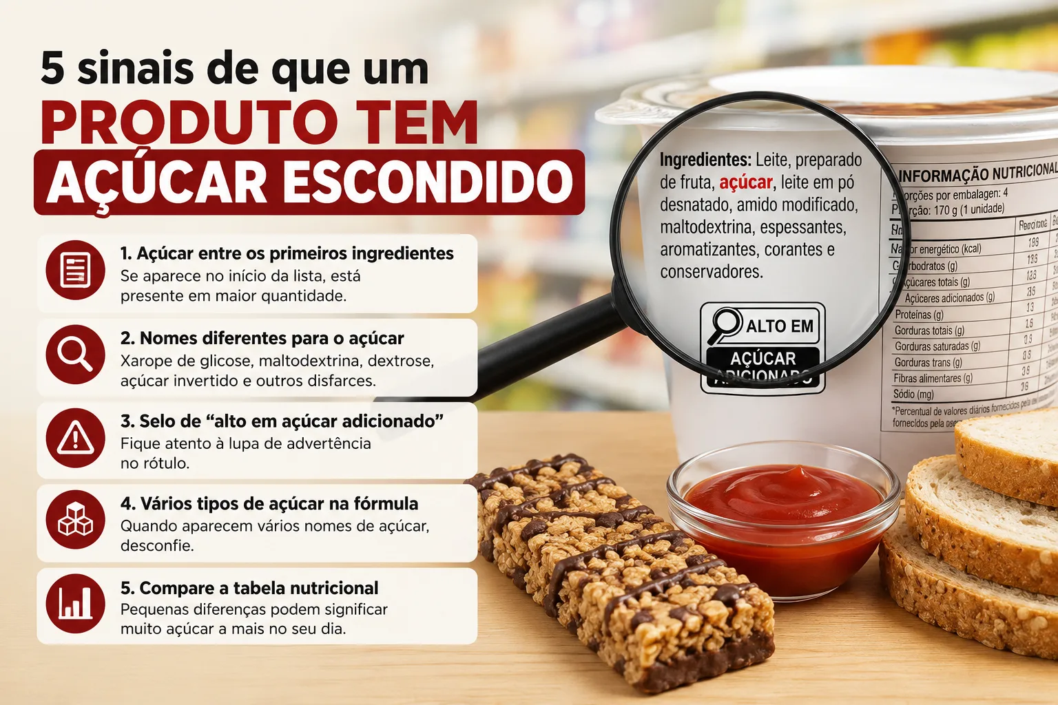 Açúcar Escondido: Como Identificar e Evitar nos Rótulos (Guia Prático)